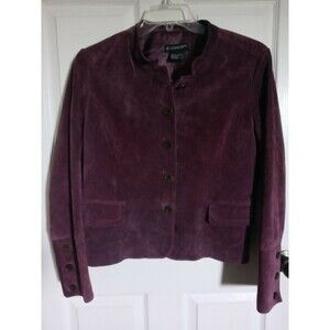 Women's C Concepts Suede Jacket Size 12 Purple Coat 100% Leather Pockets